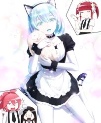 Rule 34 | 4others, :d, :o, puff of air, ^^^, androgynous, animal ears, apron, black hair, blunt bangs, bort, cat ears, closed eyes, collar, colored eyelashes, commentary request, creature, cut-in, diamond (houseki no kuni), elbow gloves, fake animal ears, frilled apron, frills, gloves, goribote, hair between eyes, hair ornament, hairband, houseki no kuni, looking at viewer, maid, morganite (houseki no kuni), multicolored eyes, multicolored hair, multiple others, necktie, o o, open mouth, pink hair, pointing, puffy short sleeves, puffy sleeves, rainbow eyes, rainbow hair, red beryl (houseki no kuni), red hair, shoes, short hair, short sleeves, sitting, smile, sparkle, star (symbol), star hair ornament, thighhighs, waist apron, wariza, white gloves, white legwear, wrist cuffs