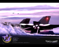 Rule 34 | 1girl, ace combat, aircraft, airplane, bow, crossover, fighter jet, flight deck, jet, letterboxed, long hair, military, military vehicle, parody, radiation symbol, reiuji utsuho, smoke, solo, touhou, tsubasa (abchipika), vehicle focus, wings
