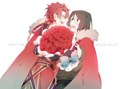 Rule 34 | 2boys, alexander (fate), belt, black eyes, black hair, blush, bouquet, bow, braid, cape, dated, eashar lowell, fate/grand order, fate/zero, fate (series), flower, green eyes, happy birthday, highres, leather, long hair, male focus, multiple boys, open mouth, red hair, single braid, waver velvet, aged down