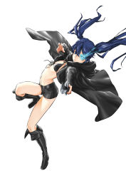 Rule 34 | 10s, bikini, bikini top only, black hair, black rock shooter, black rock shooter (character), boots, delta zone, glowing, glowing eyes, highres, jacket, midriff, shorts, solo, swimsuit, twintails