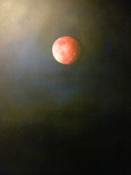 Rule 34 | black background, flower, full moon, light, mitzoka2001, moon, no humans, original, painting (medium), red moon, shadow, traditional media, white flower