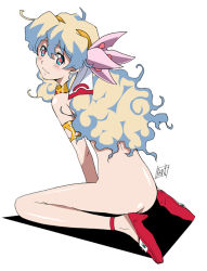 Rule 34 | + +, 00s, anklet, armlet, ass, cross-shaped pupils, flat ass, flower, hair flower, hair ornament, jewelry, long hair, multicolored hair, nia teppelin, nude, ponpon, simple background, smile, solo, symbol-shaped pupils, tengen toppa gurren lagann, white background