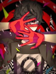 Rule 34 | 10s, 1boy, amamiya ren, black hair, glasses, gloves, looking at viewer, male focus, persona, persona 5, persona 5: dancing star night, persona dancing, red gloves, short hair, solo