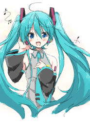 Rule 34 | 1girl, ahoge, aqua hair, aqua necktie, bare shoulders, beamed eighth notes, black sleeves, blue eyes, blush, cropped torso, detached sleeves, eighth note, grey shirt, hair ornament, hand on headphones, hand on own chest, hatsune miku, headphones, headset, long hair, looking at viewer, music, musical note, necktie, open mouth, quarter note, shirt, shoulder tattoo, singing, sketch, sleeveless, sleeveless shirt, smile, solo, sudachi (calendar), tattoo, twintails, upper body, very long hair, vocaloid