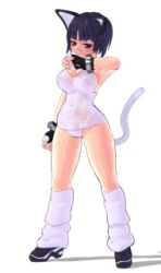 Rule 34 | 1girl, 3d, animal ears, animated, animated gif, black eyes, black hair, bouncing breasts, breasts, cat ears, cat tail, cleavage cutout, clothing cutout, covered erect nipples, dancing, large breasts, loose socks, lowres, one-piece swimsuit, school swimsuit, skin tight, socks, solo, swimsuit, tail, white one-piece swimsuit, white school swimsuit, white socks