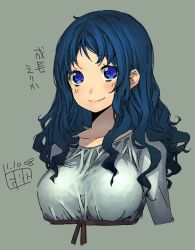 Rule 34 | 10s, 1girl, 2011, aged up, blue eyes, blue hair, breasts, dated, fbc, grey background, heartcatch precure!, kurumi erika, long hair, looking at viewer, precure, signature, simple background, smile, upper body, wavy hair