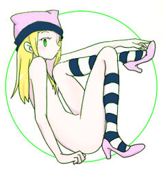 Rule 34 | 1girl, blonde hair, digimon, female focus, green eyes, hat, nude, orimoto izumi, solo