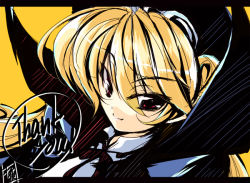 Rule 34 | 1girl, blonde hair, bow, fang, goggles, goggles on head, hat, long hair, marivel armitage, red eyes, ribbon, smile, solo, touya (the-moon), vampire, wild arms, wild arms 2, yellow background