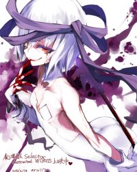 Rule 34 | 10s, 1girl, 2016, ario, artist name, ass, blood, blood on hands, breasts, cleavage, dated, dress, heterochromia, light purple hair, red eyes, short hair, small breasts, solo, ulith (wixoss), white dress, wixoss, yellow eyes