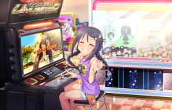 Rule 34 | 10s, 1girl, ^ ^, aoki kei, arcade, arcade cabinet, artist request, black hair, bracelet, braid, cameo, child, closed eyes, company connection, controller, crane game, crossover, cutoffs, closed eyes, galaxian, grin, hair ornament, hairclip, idolmaster, idolmaster cinderella girls, idolmaster cinderella girls starlight stage, jewelry, joystick, long hair, looking at viewer, mishima heihachi, miyoshi sana, namco, official art, aoki kei, sitting, smile, solo, stuffed toy, tekken, tekken tag tournament 2, textless version, trainer (idolmaster), twin braids, aged down