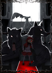 Rule 34 | 1girl, armchair, bad id, bad pixiv id, chair, glowing, glowing eyes, grimm&#039;s fairy tales, hair over one eye, ice (artist), ice (doragon), little red riding hood, little red riding hood (grimm), red eyes, teeth, wolf