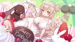 Rule 34 | + +, 1girl, :o, agnamore, animal, arm support, bad id, bad pixiv id, bare shoulders, blurry, blurry background, breasts, brown hair, cake, character name, cherry, commentary, depth of field, dress, earrings, english commentary, food, fruit, garter straps, hair bun, happy birthday, holding, holding spoon, indie virtual youtuber, jewelry, large breasts, looking at viewer, mini person, minigirl, parted lips, purple eyes, rabbit, single side bun, sleeveless, sleeveless dress, solo, spoon, strawberry, stud earrings, thighhighs, virtual youtuber, white dress, white thighhighs, yacocomilk