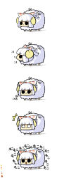 Rule 34 | &gt;:3, 1girl, :&lt;, :3, absurdres, animalization, bow, chibi, clothes writing, color guide, female focus, fujiwara no mokou, hair bow, highres, long image, o o, palette (object), qoom, sheep, ^^^, tall image, touhou, translation request, v-shaped eyebrows, white hair