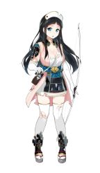 Rule 34 | 1girl, black hair, blue eyes, bow (weapon), breasts, cleavage, elbow gloves, full body, gloves, hat, holding, holding bow (weapon), holding weapon, large breasts, long hair, nurse cap, official art, oshiro project:re, oshiro project:re, sasamori tomoe, short sleeves, solo, thighhighs, torn clothes, torn hat, torn thighhighs, transparent background, utoko (oshiro project), weapon, white gloves
