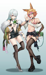 Rule 34 | 2boys, absurdres, alternate hairstyle, animal ears, anklet, arene (arknights), arknights, bag, bikini, black dress, black skirt, black thighhighs, bodycon, chastity cage, choker, cigarette, coat, condom, condom wrapper, crossdressing, dress, earrings, fellatio gesture, fishnet gloves, fishnet thighhighs, fishnets, full body, fur coat, gins, gloves, green bikini, green choker, green eyes, green nails, grey hair, hair over one eye, halo, high heels, highres, holding, holding cigarette, holding phone, jewelry, leonhardt (arknights), long sleeves, looking at viewer, makeup, multiple boys, nail polish, navel, night, night sky, open mouth, orange hair, outdoors, penis, phone, piercing, pink bikini, pumps, rabbit boy, rabbit ears, shoes, short hair, shoulder bag, single glove, skirt, sky, small penis, smoking, standing, standing on one leg, stomach, string bikini, swimsuit, testicles, thighhighs, tongue piercing, torn clothes, trap, used condom, white footwear