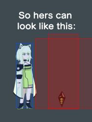 Rule 34 | 1girl, animal ears, arknights, bare shoulders, cat ears, cat girl, crystal, english text, full body, green eyes, gribberoni, highres, hitbox, jacket, kal&#039;tsit (arknights), lab coat, material growth, meme, oripathy lesion (arknights), solo, white hair, white jacket
