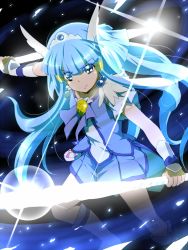 Rule 34 | 10s, 1girl, aoki reika, blue eyes, blue hair, blue skirt, blue theme, boots, bow, crystal sword, cure beauty, dress, dual wielding, hair tubes, head wings, holding, ice, long hair, magical girl, matching hair/eyes, precure, skirt, smile precure!, solo, sword, tiara, tj-type1, weapon, wings, wrist cuffs