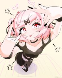 Rule 34 | 1girl, absurdres, black skirt, breasts, choker, crop top, doki doki literature club, eclipxare, fishnet top, fishnets, full body, hair ornament, hairclip, highres, makeup, natsuki (doki doki literature club), pink hair, short hair, skirt, small breasts, tongue, tongue out