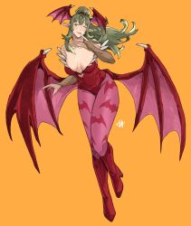 Rule 34 | 1girl, absurdres, alternate costume, animal print, bare shoulders, bat print, bat wings, breasts, bridal gauntlets, cleavage, clothing cutout, commentary, cosplay, demon girl, elbow gloves, english commentary, fire emblem, fire emblem awakening, full body, gloves, green eyes, green hair, hair ornament, head wings, heart cutout, highres, jewelry, large breasts, leotard, long hair, looking at viewer, morrigan aensland, morrigan aensland (cosplay), nintendo, open mouth, pantyhose, pointy ears, ponytail, print pantyhose, sakuremi, smile, solo, tiara, tiki (adult) (fire emblem), tiki (fire emblem), vampire (game), wings