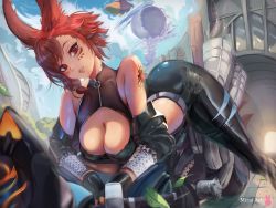 Rule 34 | absurdres, akali, akali (cosplay), animal ears, breasts, cleavage, cleavage cutout, clothing cutout, cosplay, facial mark, final fantasy, final fantasy xiv, highres, huge filesize, k/da (league of legends), large breasts, league of legends, lips, looking at viewer, midriff, mirai hikari, mixed-language commentary, motor vehicle, motorcycle, off shoulder, pants, parted lips, rabbit ears, red eyes, red hair, short hair, solo, tattoo, the baddest akali, thighs, tight clothes, tight pants, viera