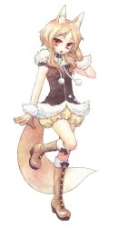 Rule 34 | 1girl, a-gatha, animal ears, bad id, bad pixiv id, blonde hair, boots, brown eyes, female focus, full body, gloves, ouka miko, short hair, simple background, solo, tail, utau, white background, wolf ears, wolf tail
