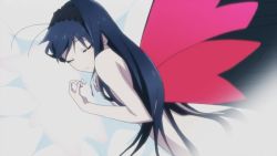Rule 34 | 10s, 1girl, accel world, animated, animated gif, antennae, ass, bed, bed sheet, breasts, bug, butterfly, censored, convenient censoring, cuddling, flat chest, bug, kuroyukihime, long hair, navel, nude, small breasts, wings