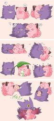 Rule 34 | :&lt;, artist request, blush, blush stickers, clefairy, cleffa, covering face, creatures (company), egg, embarrassed, furry, furry female, furry male, furry with furry, game freak, gen 1 pokemon, gen 2 pokemon, gengar, heart, holding, hug, leaf, mega gengar, mega pokemon, monster, monster sex, nintendo, no humans, pink background, plaster, pokemon, pokemon (creature), pokephilia, rain, resized, sequential, sex, simple background, smile, speech bubble, spoken heart, sweat, tears, text focus, tongue, tongue out