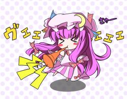 Rule 34 | &gt; &lt;, 1girl, bad id, bad pixiv id, blush stickers, crescent, crescent moon, closed eyes, female focus, hat, horn (instrument), long hair, metalridley, moon, patchouli knowledge, purple hair, solo, touhou, vuvuzela