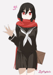 Rule 34 | 1girl, amaneryuusei, bad id, bad pixiv id, black hair, enpera, hair ornament, hairclip, highres, holding, holding behind back, kagerou project, long hair, red eyes, red scarf, scarf, school uniform, solo, tateyama ayano