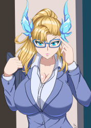 1girl blonde_hair breasts glasses huge_breasts ragnarok_sinmara taimanin_(series) taimanin_rpgx