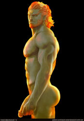 Rule 34 | 1boy, ass, bara, beard, black background, chest hair, circlet, closed mouth, colored skin, completely nude, cowboy shot, ear chain, earrings, expressionless, facial hair, forked eyebrows, from side, ganondorf, green skin, hair slicked back, half-erect, jewelry, large pectorals, large penis, looking at viewer, male focus, male pubic hair, mature male, medium hair, muscular, muscular male, mustache stubble, nintendo, nipple hair, nipples, nude, orange hair, pectorals, penis, pointy ears, pubic hair, randombaradude, simple background, solo, stubble, the legend of zelda, the legend of zelda: twilight princess, thick beard, thick eyebrows, yellow eyes