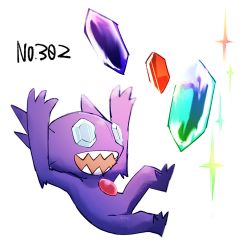 Rule 34 | :d, arms up, commentary request, creatures (company), full body, game freak, gem, gen 3 pokemon, morio (poke orio), nintendo, no humans, open mouth, pokedex number, pokemon, pokemon (creature), sableye, sharp teeth, simple background, smile, solo, sparkle, teeth, white background