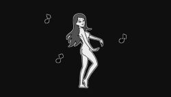Rule 34 | 1girl, animated, animated gif, ass, barefoot, breasts, completely nude, dancing, ekoda-chan, long hair, medium breasts, monochrome, nude, rinshi!! ekoda-chan, solo