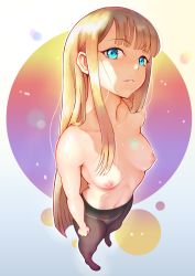 Rule 34 | 1girl, absurdres, arms at sides, bad id, bad pixiv id, black pantyhose, blonde hair, blue eyes, breasts, collarbone, commentary request, fate/grand order, fate (series), foreshortening, from above, full body, gradient background, highres, huge filesize, looking at viewer, lord el-melloi ii case files, navel, nipples, no shoes, panties, panties under pantyhose, pantyhose, parted lips, reines el-melloi archisorte, small breasts, solar (happymonk), solo, standing, straight hair, topless, underwear