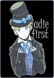 Rule 34 | 1boy, ace attorney, black hat, black jacket, blonde hair, blue bow, blue eyes, blue necktie, blush, border, bow, collared shirt, hat, hat bow, jacket, lay d. furst, looking at viewer, male focus, minashirazu, necktie, open mouth, shirt, short hair, sleeves past wrists, solo, the great ace attorney, the great ace attorney: adventures, top hat, upper body
