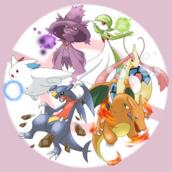 Rule 34 | bubble, charizard, claws, creatures (company), fire, game freak, garchomp, gardevoir, gen 1 pokemon, gen 3 pokemon, gen 4 pokemon, ghost, green hair, hat, milotic, mismagius, nintendo, no humans, pokemon, pokemon (creature), red eyes, togekiss, wings, witch, witch hat