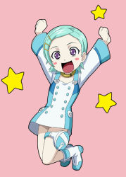 Rule 34 | 00s, 1girl, blush stickers, boots, chibi, chibi only, eureka (eureka seven), eureka seven, eureka seven (series), happy, isse, jumping, solo, star (symbol), starry background, thigh strap, white footwear
