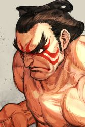 Rule 34 | 1boy, abs, black eyes, black hair, capcom, chonmage, closed mouth, collarbone, edmond honda, eyebrows, facepaint, hungry clicker, male focus, manly, muscular, topless male, sideburns, solo, street fighter, street fighter ii (series), sumo, topknot, v-shaped eyebrows, veins