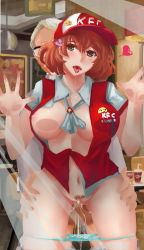 Rule 34 | 1boy, 1girl, absurdres, against glass, aqua panties, bad id, bad pixiv id, bottomless, breasts, brown hair, cleavage, colonel sanders, cowboy shot, ctrlz77, cum, cum in pussy, cum overflow, cumdrip, cumdrip onto panties, drooling, employee uniform, fast food uniform, female pubic hair, glasses, green eyes, hair ornament, hairclip, heart, hetero, highres, kfc, large breasts, large testicles, mole, mole under eye, navel, nipples, one breast out, open clothes, open mouth, open shirt, original, panties, panty pull, pubic hair, pussy, saliva, sex, shirt, short hair, silver hair, testicles, tongue, tongue out, uncensored, underwear, uniform