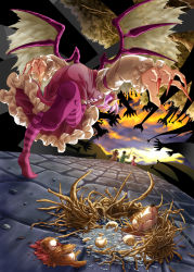 Rule 34 | 1girl, amamizu (myofuu kai), angry, animal ears, ass, attack, bent over, bird, bird ears, blood, child, cloud, cloudy sky, death, egg, eggshell, feathered wings, feet, fingernails, from behind, from below, long fingernails, long sleeves, mystia lorelei, nest, no shoes, pink hair, running, sharp fingernails, sky, soles, solo, sparrow, standing, striped, thighhighs, tiptoes, touhou, tree, wings