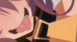 Rule 34 | ahegao, animated, animated gif, bell, blush, cow horns, cowbell, cum, horns, red eyes, red hair, thick eyebrows, tongue, ushichichi tabehoudai!