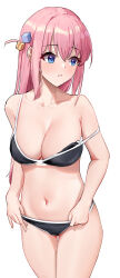 Rule 34 | 1girl, absurdres, bikini, black bikini, blue eyes, bocchi the rock!, breasts, cleavage, commentary request, cube hair ornament, gotoh hitori, hair ornament, highres, large breasts, liwen520, long hair, navel, parted lips, pink hair, side ahoge, simple background, solo, stomach, straight hair, strap slip, swimsuit, white background