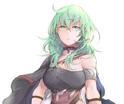 Rule 34 | 1girl, armlet, bare shoulders, black dress, breasts, byleth (female) (fire emblem), byleth (fire emblem), choker, cleavage, closed mouth, dancer, dancer (fire emblem: three houses), dress, fire emblem, fire emblem: three houses, green eyes, green hair, large breasts, looking at viewer, medium breasts, nintendo, robaco, simple background, single-shoulder dress, solo, upper body, white background