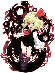 Rule 34 | 1girl, bad id, bad pixiv id, blonde hair, dress, embodiment of scarlet devil, female focus, full body, hair ribbon, highres, outstretched arms, red eyes, ribbon, rumia, short hair, solo, spread arms, tm (gf-tm), touhou