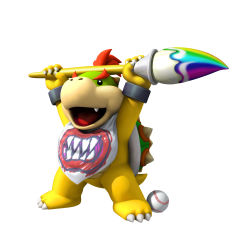 Rule 34 | absurdres, baseball, bowser jr., club (weapon), highres, horns, koopa, mario (series), nintendo, no humans, official art, paintbrush, red hair, shell, single tooth, super mario bros. 1, weapon, white background