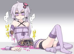 1girl android bare_shoulders bisected black_panties flat_chest full_body long_hair mechabare miri_(miri_1m) panties purple_eyes purple_hair purple_thighhighs severed_hand solo surprised thighhighs twintails twitter_cutting_game underwear vocaloid voiceroid wide-eyed yuzuki_yukari