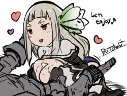 Rule 34 | 1boy, 1girl, blunt bangs, bravely default: flying fairy, bravely default (series), bravely second: end layer, breasts, breasts squeezed together, butcha-u, chibi, cleavage, cleavage cutout, clothed sex, clothing cutout, cum, cum on body, cum on breasts, cum on upper body, dress, flower, hair flower, hair ornament, heart, hetero, large breasts, long hair, magnolia arch, paizuri, red eyes, silver hair, solo focus, uncensored