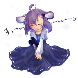 Rule 34 | 1girl, animal ears, bad id, bad pixiv id, blush, closed eyes, dress, female focus, grey hair, htm (gixig), jewelry, mouse (animal), mouse ears, nazrin, pendant, short hair, solo, touhou, v arms, white background