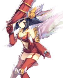 Rule 34 | 1girl, apple magician girl, bad id, bad pixiv id, bare shoulders, blue hair, boots, breasts, brown eyes, cleavage, clothing cutout, dress, duel monster, garter straps, gloves, hat, highres, looking at viewer, navel cutout, red footwear, short dress, short hair, solo, suminagashi, thigh boots, thighhighs, wings, wizard hat, yu-gi-oh!