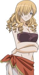 Rule 34 | 1girl, absurdres, blonde hair, blue eyes, breasts, chanceandluck, cleavage, drill hair, hair over one eye, highres, large breasts, long hair, oriana thomason, solo, toaru majutsu no index, transparent background, vector trace